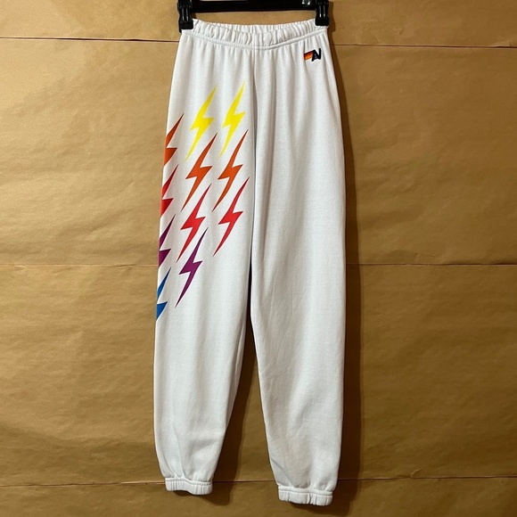 Aviator Nation | Bolt Gradient Sweatpants White Rainbow Jogger Pants Size XS - Picture 1 of 16